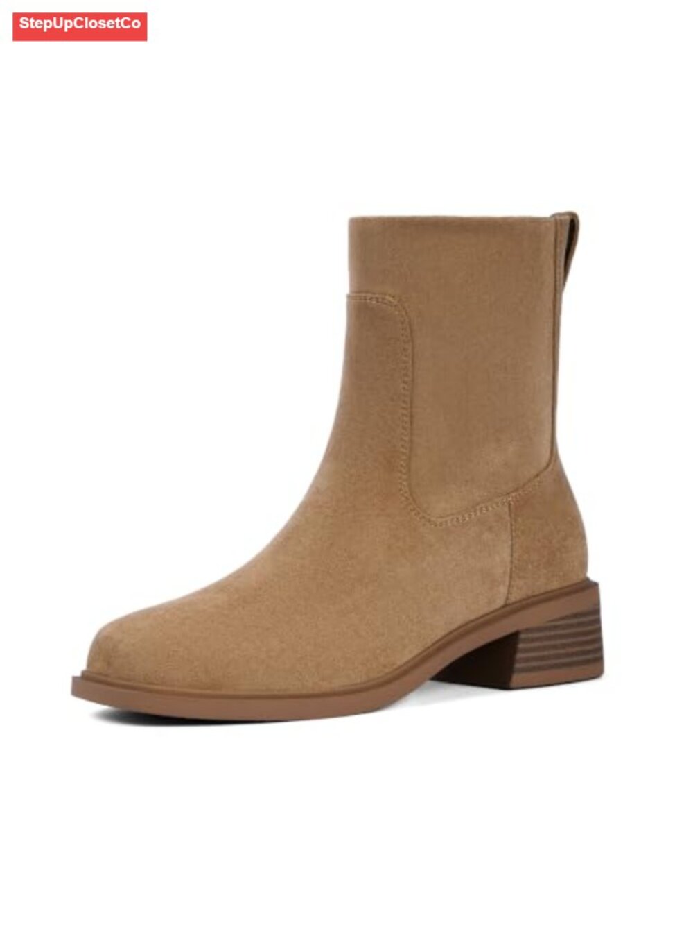 Women's Square Toe Low Heel Ankle Boots Stretch Faux Suede